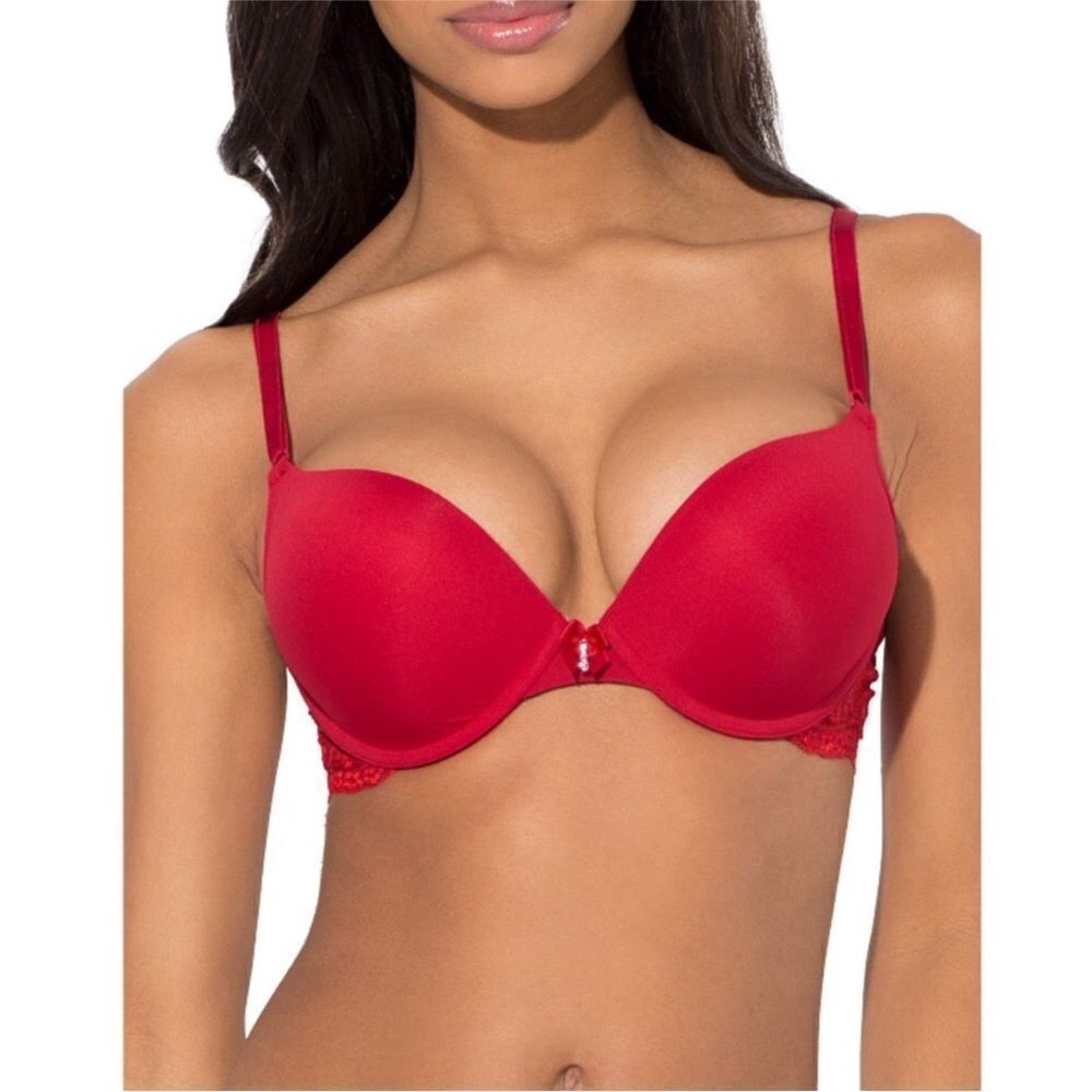 Smart & Sexy Maximum Cleavage Add 2 Cup Sizes Push-Up Bra In Smooth No No Red